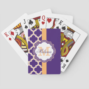 Lila Quatrefoil Monogramm Spielkarten