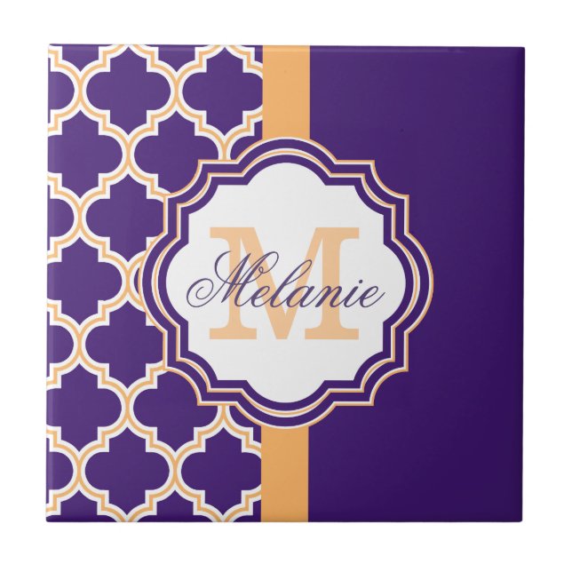 Lila Quatrefolienmonogramm Fliese (Vorderseite)