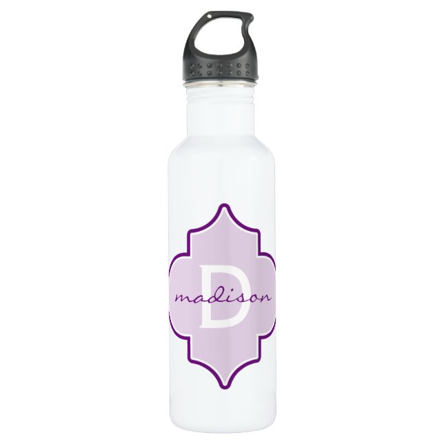 Lila Quatrefolienmonogramm Trinkflasche (Vorderseite)