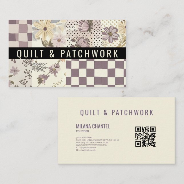 Lila Quilt-Patchwork-Handmade Kleidung  Visitenkarte (Vorne/Hinten)