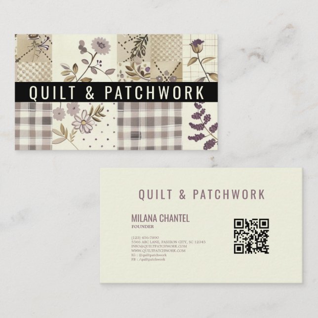 Lila Quilt-Patchwork-Handmade Kleidung  Visitenkarte (Vorne/Hinten)