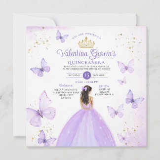 Lila Quinceañera 15 Anos Butterfly Gold Glitzer Einladung