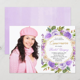 Lila Quinceanera Blumenlavendel-Flieder-Foto Einladung