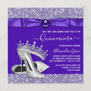 Lila Quinceanera Diamond Tiara Prinzessin Einladung
