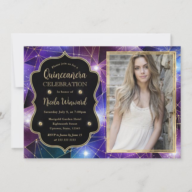 Lila Quinceanera-Foto Einladung (Vorderseite)