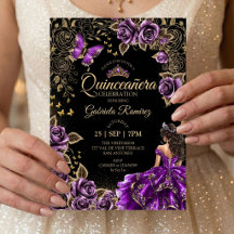 Lila Quinceañera Goldene Tiara Rosen Schmetterling