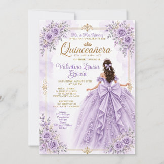 Lila Quinceañera-Prinzessinnen-Bow-Kleid Blumen Einladung