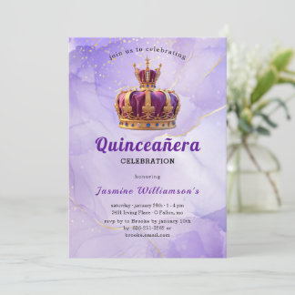 Lila Quinceanera-Prinzessinnenkrone Geburtstagsfei Einladung