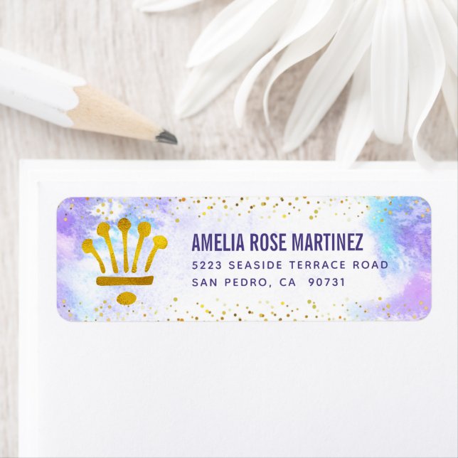 Lila Quinceañera Watercolor Gold Glitzer-Adresse (Insitu)