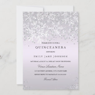 Lila Quinceanera Winter Wunderland Schneeflocken Einladung
