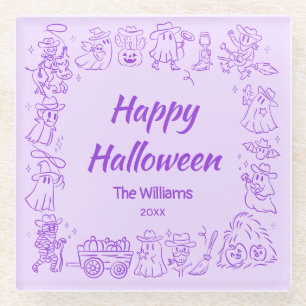 Lila Quirky Hand Drawn Scribles Halloween Glasuntersetzer