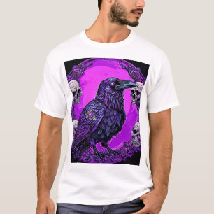 Lila-Raben-Grafik-Gothic-Krähen-Design-Mode T-Shirt