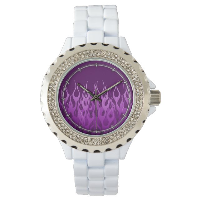 Lila Racing-Flammen Armbanduhr (Vorderseite)
