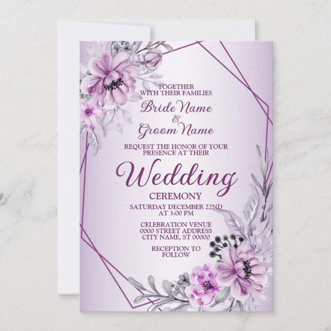 Lila Rahmen für die Hochzeitpink-Blütenviolette Einladung (Vorderseite)