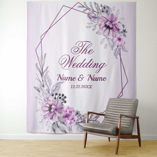 Lila Rahmen für Hochzeitsparty, rosa Blumenmuster Wandteppich (Beispiel)