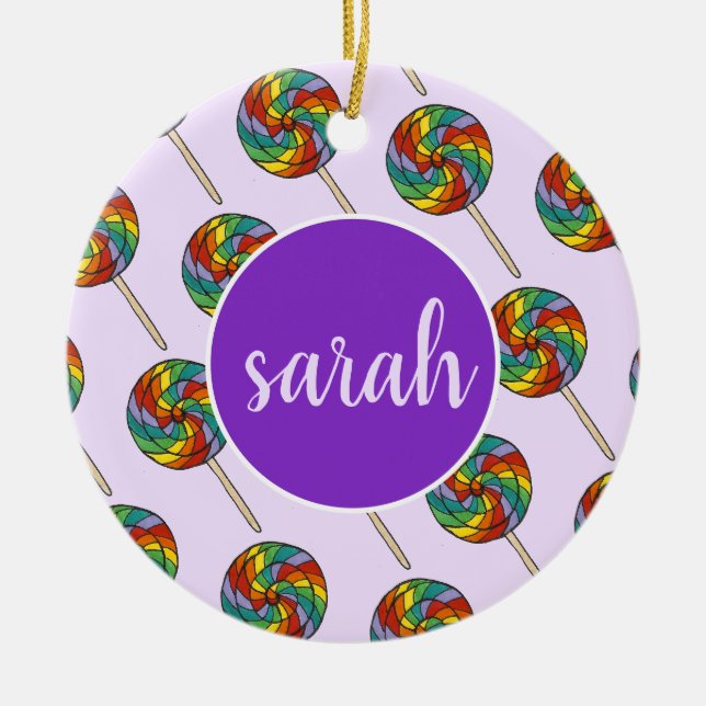 Lila Rainbow Lollipop Candy Sweet Lollies Keramik Ornament (Vorne)