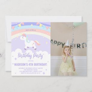 Lila Rainbow Unicorn Geburtstag Einladungen Foto