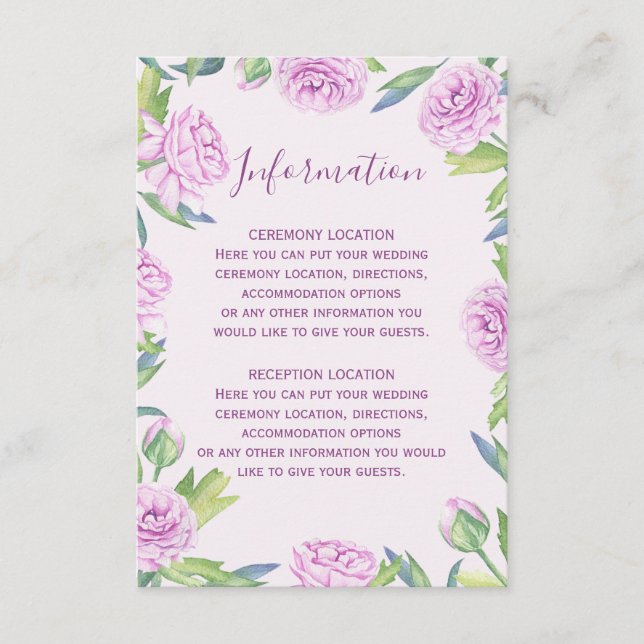 Lila Ranunculus Spring Wedding Information Cards Begleitkarte (Vorderseite)