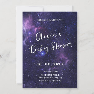 Lila Raumgalaxie Babydusche Einladung