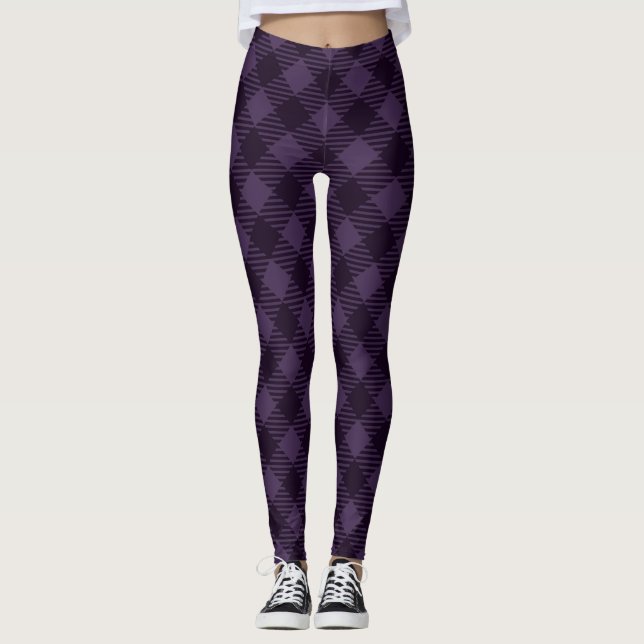 Lila Rauten-Holzfäller-kariertes Muster Leggings (Vorderseite)