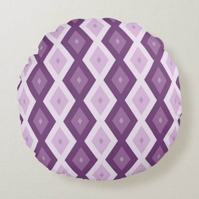 Lila Rautenmuster Rundes Kissen (Vorderseite)