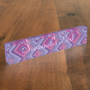 Lila Rautenpink-Muster Lavendel-Schachbrett künstl Namensplakette