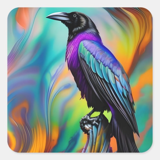 Lila Raven, Hintergrund für Nordlichter Quadratischer Aufkleber (Vorderseite)