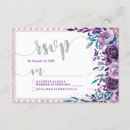 Lila Reaktion von Bläsern und Silber auf Hochzeite RSVP Karte