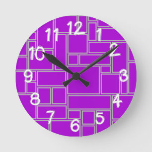 Lila Rechtecke  Runde Wanduhr