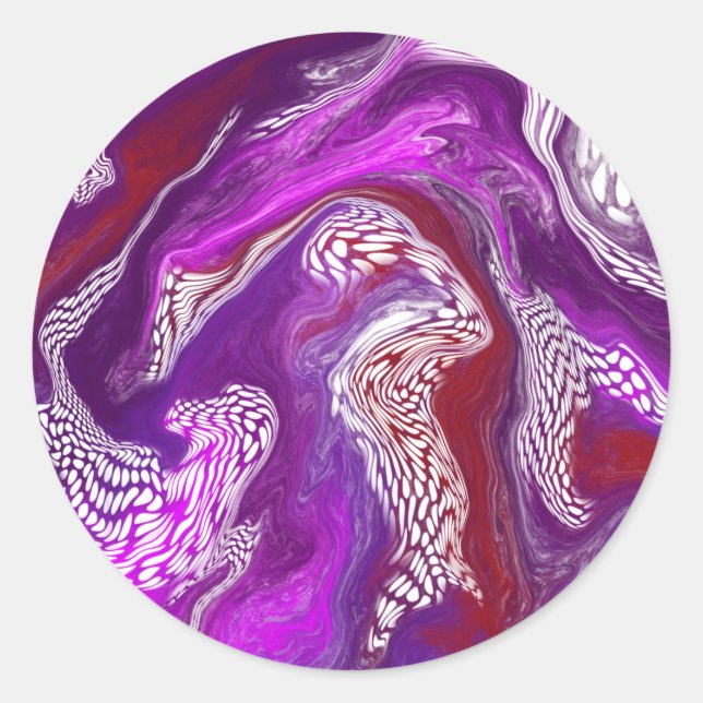 Lila Red Abstrakt Modern Marbella Fluid Art Runder Aufkleber (Vorderseite)