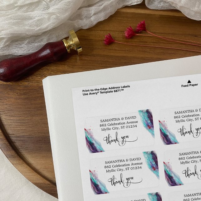 Lila Red Aqua Wasserfarbe Künstlerisch Abstrakt Adressaufkleber (Von Creator hochgeladen)