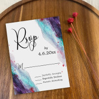 Lila Red Aqua Watercolor Moderne Hochzeit RSVP