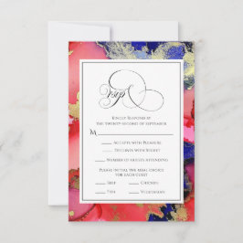 Lila Red Gold Geode Wedding RSVP Karte