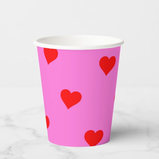 Lila Red Niedlich Simple Heart Pattern Pappbecher (Vorderseite)