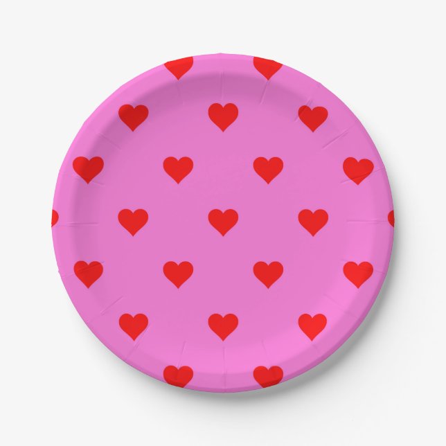 Lila Red Niedlich Simple Heart Pattern Pappteller (Vorderseite)