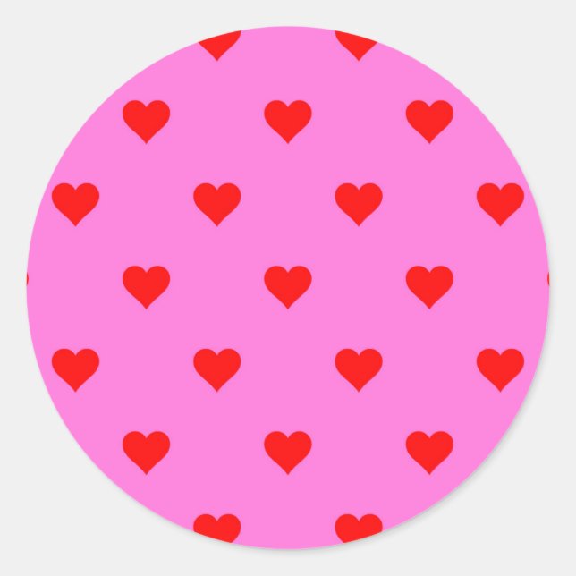 Lila Red Niedlich Simple Heart Pattern Runder Aufkleber (Vorderseite)