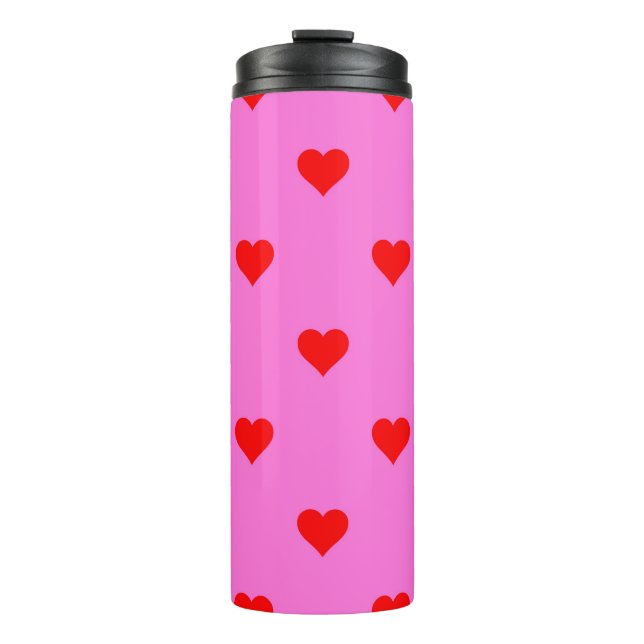 Lila Red Niedlich Simple Heart Pattern Thermosbecher (Vorderseite)