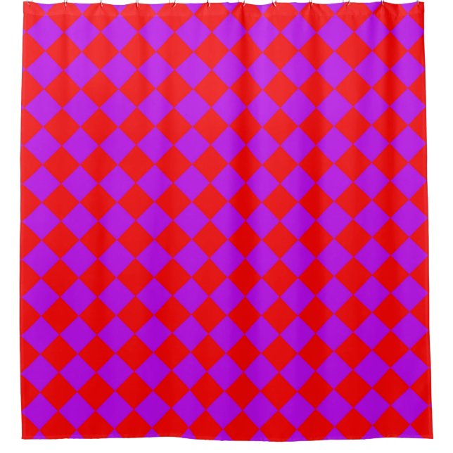 Lila Red Schachbrett Diamond Pattern Duschvorhang (Vorderseite)