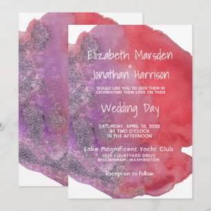 Lila Red Watercolor Moderne Hochzeit Einladung