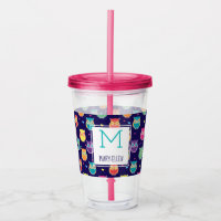 Lila Regenbogen-Eulen-Muster-mit Monogramm Mädchen