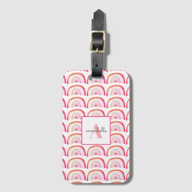 Lila Regenbogen-Monogramm-Initiale Gepäckanhänger (Vorderseite Vertikal)