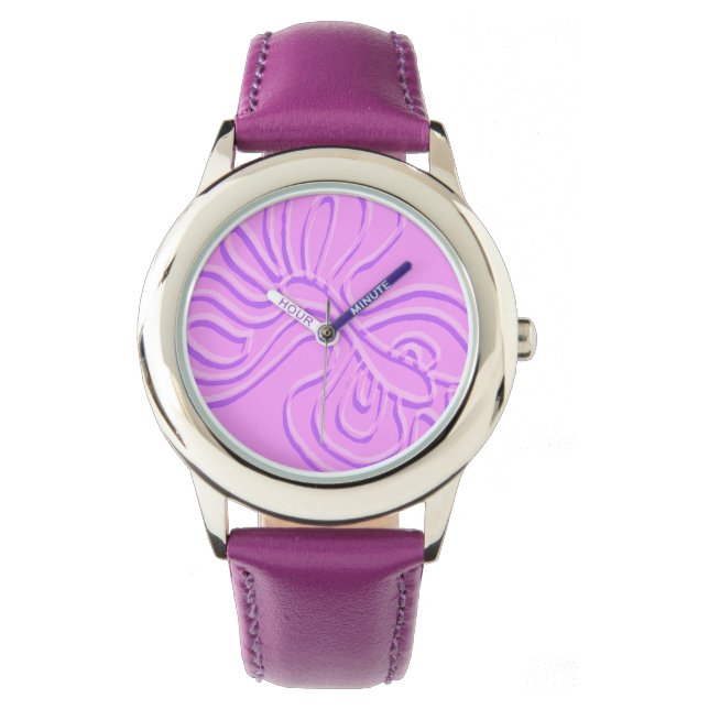 Lila "Regenbogen"-Schmetterling Armbanduhr (Vorderseite)