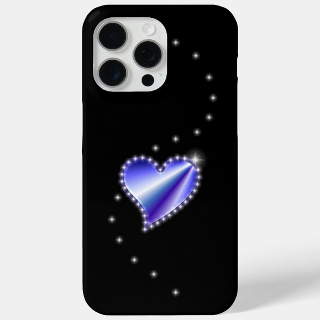 Lila Regenbogenherz mit Sternen auf schwarz Case-Mate iPhone Hülle (Rückseite)