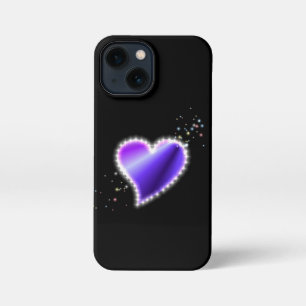 Lila Regenbogenherz mit Sternen auf schwarz iPhone 13 Mini Hülle