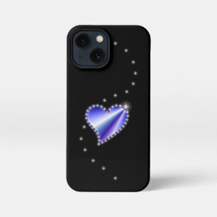 Lila Regenbogenherz mit Sternen auf schwarz iPhone 13 Mini Hülle