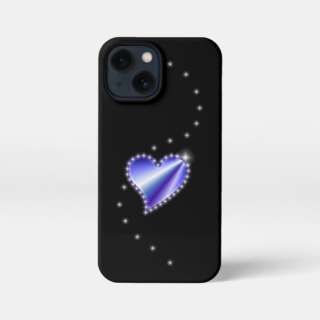Lila Regenbogenherz mit Sternen auf schwarz iPhone 13 Mini Hülle (Rückseite)