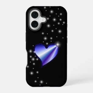 Lila Regenbogenherz mit Sternen auf schwarz iPhone 16 Hülle