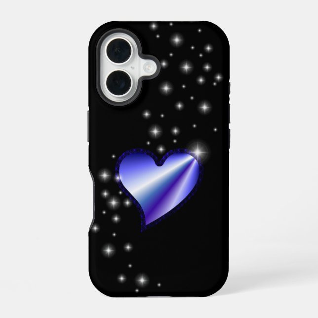 Lila Regenbogenherz mit Sternen auf schwarz iPhone 16 Hülle (Rückseite)