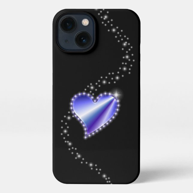 Lila Regenbogenherz mit Sternen auf schwarz iPhone Hülle (Rückseite)