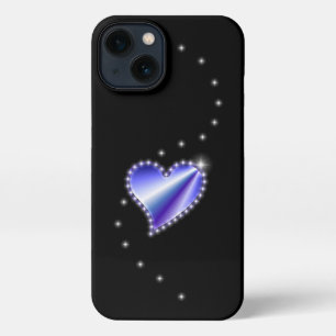 Lila Regenbogenherz mit Sternen auf schwarz iPhone Hülle
